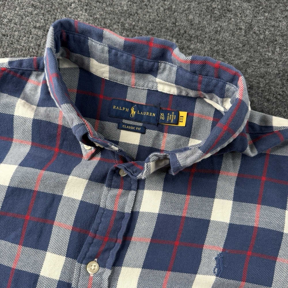 Ralph Lauren Mens Button Down Plaid Long Sleeve Shirt Size XL Red Blue EUC